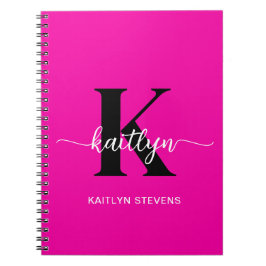 Heet Roze Zwarte Monogram Notitieboek