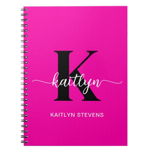 Heet Roze Zwarte Monogram Notitieboek (Voorkant)