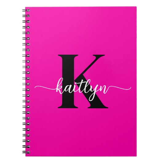 Heet Roze Zwarte Monogram Notitieboek (Voorkant)