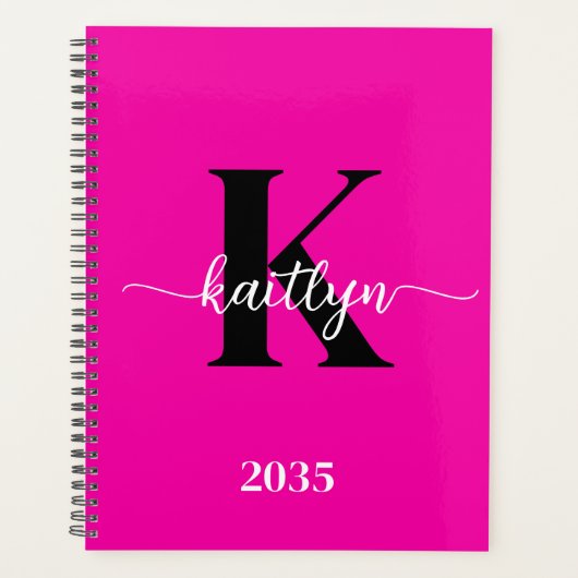 Heet Roze Zwarte Monogram Planner (Voorkant)