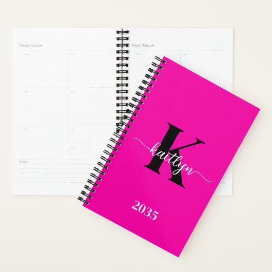 Heet Roze Zwarte Monogram Planner (Display)