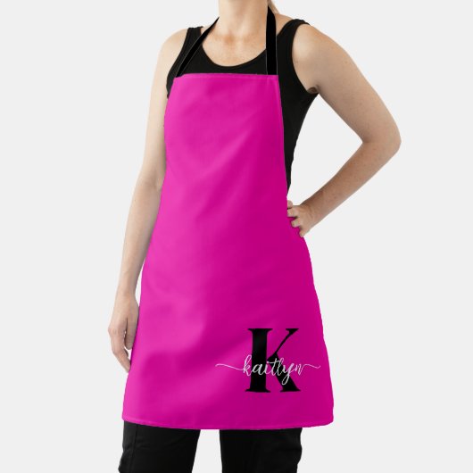 Heet Roze Zwarte Monogram Schort (Insitu)
