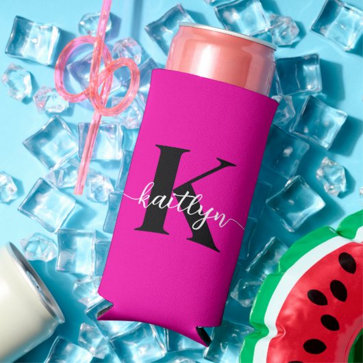 Heet Roze Zwarte Monogram Seltzer Blikjeskoeler (Insitu Zomer)