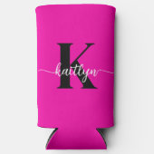 Heet Roze Zwarte Monogram Seltzer Blikjeskoeler (Voorkant)