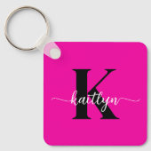 Heet Roze Zwarte Monogram Sleutelhanger (Voorkant)