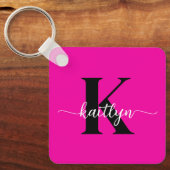 Heet Roze Zwarte Monogram Sleutelhanger (Voorkant)