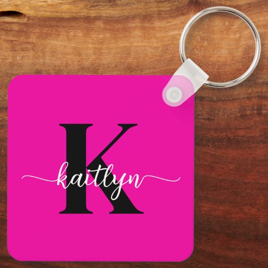 Heet Roze Zwarte Monogram Sleutelhanger (Achterkant)