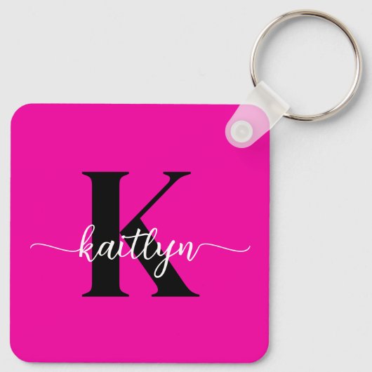 Heet Roze Zwarte Monogram Sleutelhanger (Achterkant)
