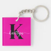 Heet Roze Zwarte Monogram Sleutelhanger (Achterkant)