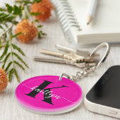 Heet Roze Zwarte Monogram Sleutelhanger (Voorkant Rechts)
