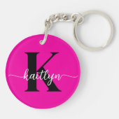 Heet Roze Zwarte Monogram Sleutelhanger (Achterkant)