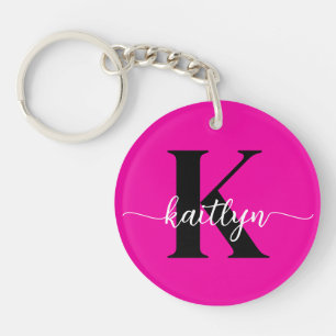 Heet Roze Zwarte Monogram Sleutelhanger