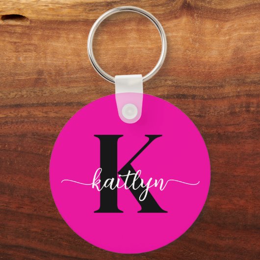 Heet Roze Zwarte Monogram Sleutelhanger (Achterkant)