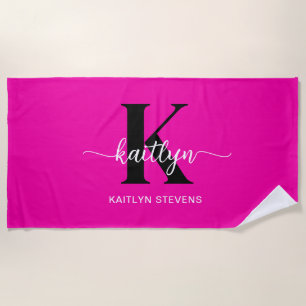 Heet Roze Zwarte Monogram Strandlaken