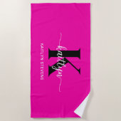 Heet Roze Zwarte Monogram Strandlaken (Voorkant)