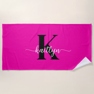 Heet Roze Zwarte Monogram Strandlaken