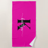 Heet Roze Zwarte Monogram Strandlaken (Voorkant)