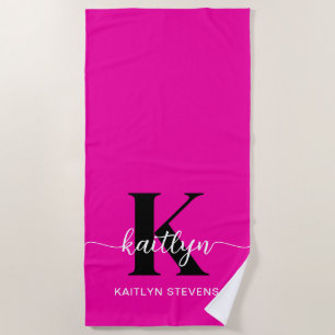 Heet Roze Zwarte Monogram Strandlaken