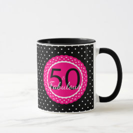 Heet roze & zwarte polka stippen 50 & Fabulous Ver Mok
