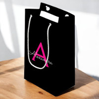 Heet Roze Zwarte Script Meisjesachtige Monogram Na