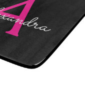 Heet Roze Zwarte Script Meisjesachtige Monogram Na Snijplank (Hoek)