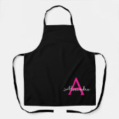 Heet roze zwarte script meisjesnaam monogram schort (Voorkant)