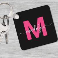 Heet Roze Zwarte Script Naam Monogram