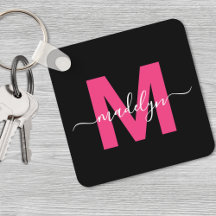 Heet Roze Zwarte Script Naam Monogram
