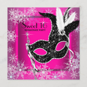 Heet Roze Zwarte Sneeuwvlok Sweet 16 Maskerade Fee Kaart