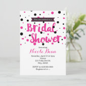 Heet Roze & Zwarte Stippen BRUIDSSLUIER Kaart (Staand voorkant)