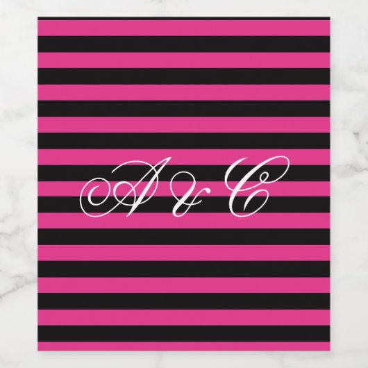 Heet Roze & Zwarte Strepen Custom Wijn Label Wijn Etiket (Enkel label)