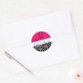 Heet-Roze Zwirl Damask Monogram Weddenschappen Ronde Sticker (Envelop)