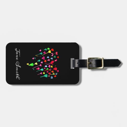 Heet schattige kleurrijke whimsical hartkunst bagagelabel (Voorkant horizontaal)