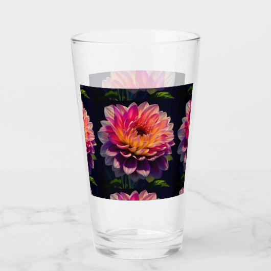 Heet Sinaasappel en Roze Dahlia Flower Glas (Voorkant)