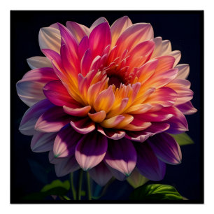 Heet Sinaasappel en Roze Dahlia Flower Perfect Poster