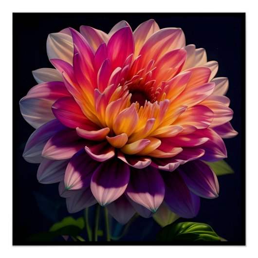 Heet Sinaasappel en Roze Dahlia Flower Perfect Poster (Voorkant)
