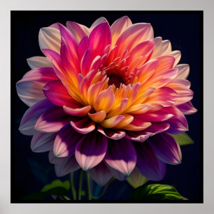 Heet Sinaasappel en Roze Dahlia Flower Poster