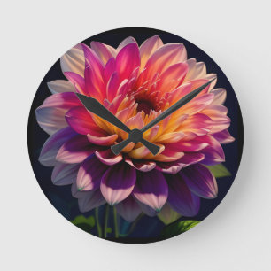 Heet Sinaasappel en Roze Dahlia Flower Ronde Klok