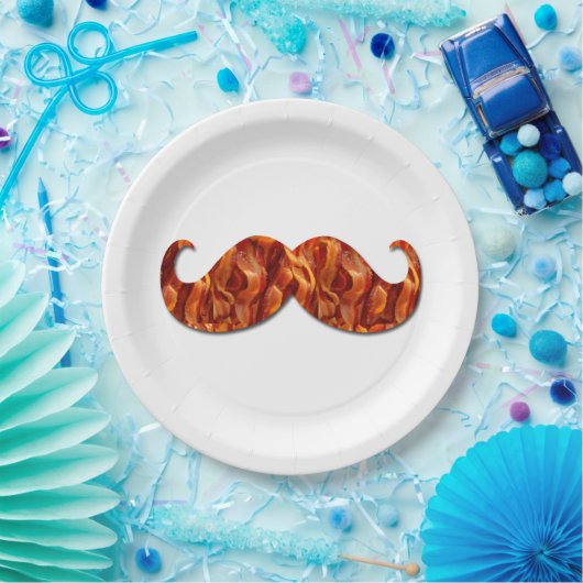 Heet Sizzling Yummy Mustache Bacon Textuur Papieren Bordje (Feest)