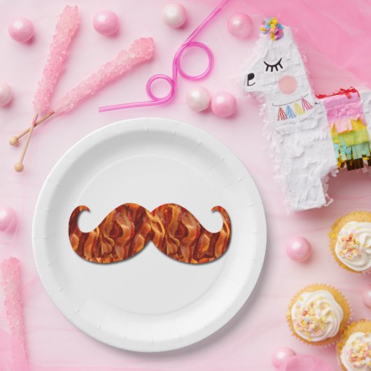 Heet Sizzling Yummy Mustache Bacon Textuur Papieren Bordje (Feest)