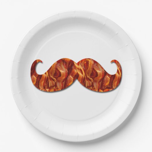 Heet Sizzling Yummy Mustache Bacon Textuur Papieren Bordje (Voorkant)