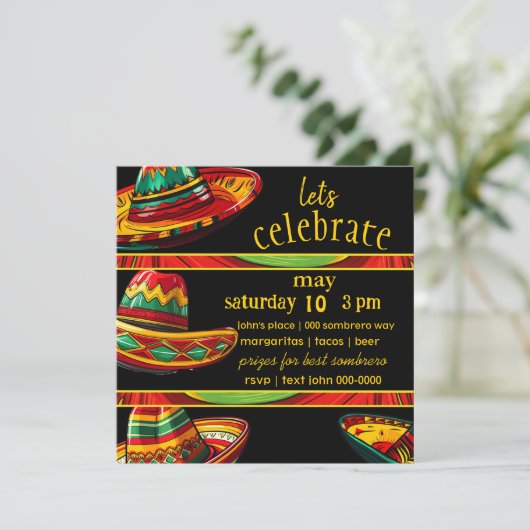 Heet Sombrero | Rood geel groen | Fiesta thema Kaart (Staand voorkant)