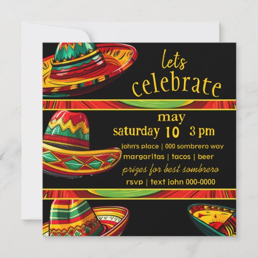 Heet Sombrero | Rood geel groen | Fiesta thema Kaart (Voorkant)