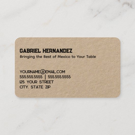 Heet Tamales Kraft Visitekaartje (Achterkant)