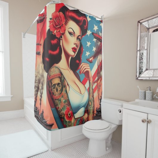 Heet  Tattoo Pin-up Douchegordijn (In situ)