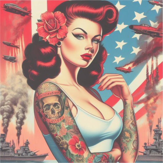Heet Tattoo Pin-up Sticker (Voorkant)