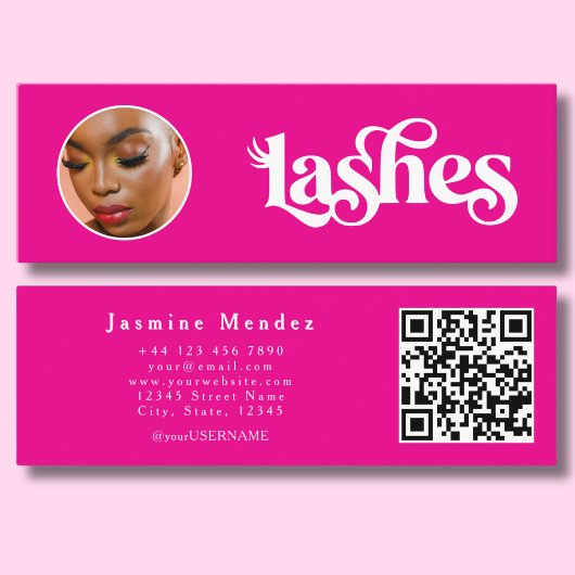 Heet Vibrant Roze Wimpertechnicus Foto Qr Mini Visitekaartje