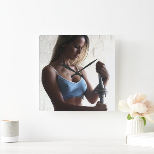 Heet Vrouw Fitness Meisje Vierkante Klok (Huis)