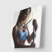 Heet Vrouw Fitness Meisje Vierkante Klok (Hoek)