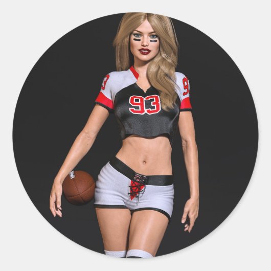 Heet Vrouw Football Speler Tegen Zwart Ronde Sticker (Voorkant)